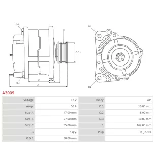 Alternateur 12V 50A Bosch A3009 0986034841