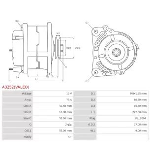 Alternateur 12V 75Amp HYUNDAI / KIA 37300-42474, 3730042470, 3730042471, 3730042472, 3730042473