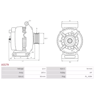 Alternateur 12V 105Amp CARGO 113748, VALEO 2542542, 2542690, 2650014, 2650135