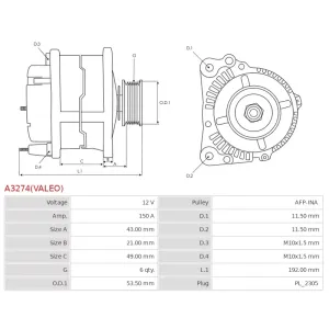 Alternateur 12V 150A Cargo 116364 1684713