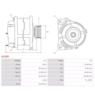Alternateur 12V 120A Renault A3189 UD10988A