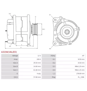 Alternateur 12V 220A Valeo DA1921 DRA0811