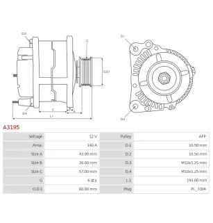 Alternateur 12V 140A Delco A3195 UD10816A
