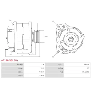 Alternateur 12V 90Amp BOSCH 0124315007, 0124325016, 0986044390, CARGO 112412, 113870