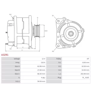 Alternateur 12V 110A Hitachi UD12277A 0986040141