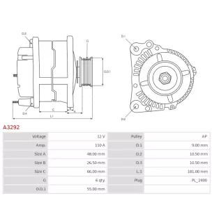 Alternateur 12V 110A Delco A3292 UD12278A