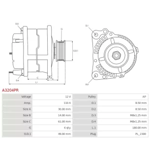 Alternateur 12V 110A Bosch 0124325044 0124325095