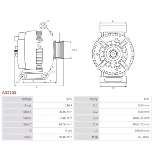 Alternateur 12V 120Amp AS-PL A3215S, UD13578A, DELCO DA2578