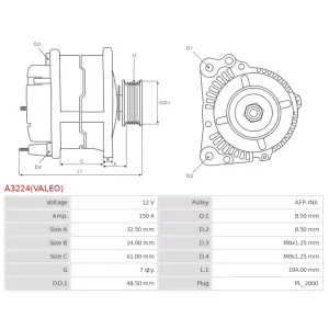 Alternateur 12V 150A Nissan UD809111 115356