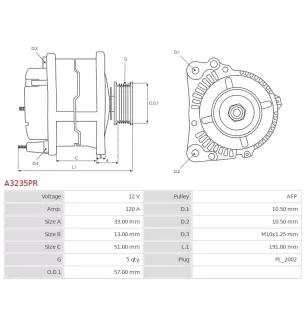 Alternateur 12V 120A Bosch 0986081060 114495