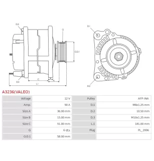 Alternateur 12V 90A Valeo UD02543A 37300-2B150