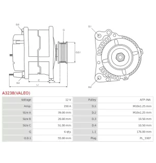Alternateur 12V 150A Delco UD02547A 115747