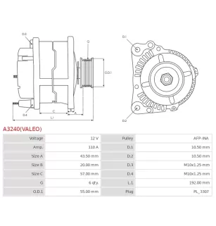 Alternateur 12V 110A Valeo UD02549A DRA1551