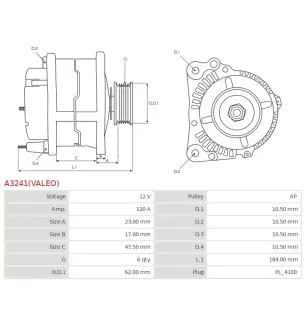 Alternateur 12V 120A Delco UD02012A UD02557A