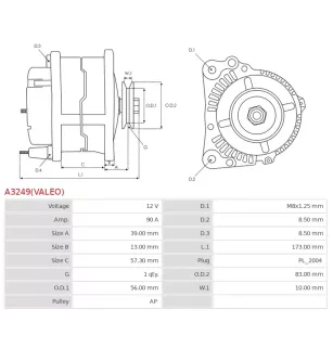 Alternateur 12V 90Amp AS-PL UD02600A, BOBCAT 6675292, 6678205, 6681857, 6687205