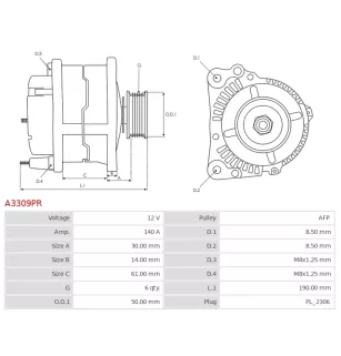 Alternateur 12V 140A Bosch 0124525188 0124525543