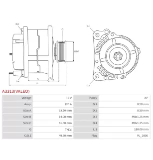 Alternateur 12V 120A Valeo UD800107 116066