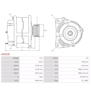 Alternateur 12V 120A Delco A3313S UD13579A